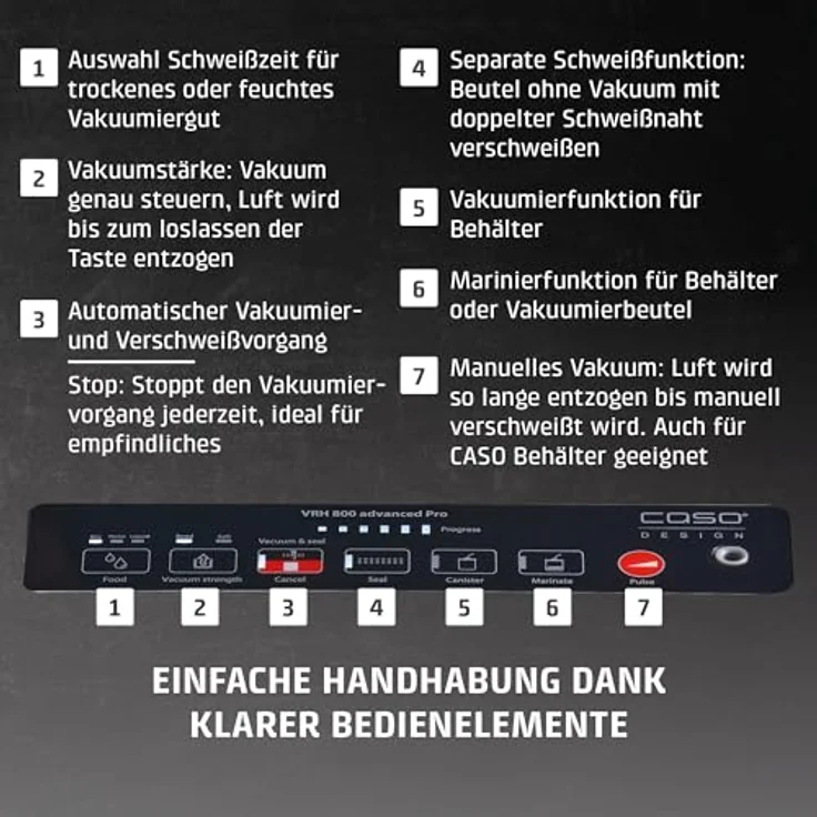 Caso Vakuumierer VRH 800 advanced Pro, mit CASOTEK® Liquid Funktion, Edelstahlgehäuse, 130W, 30 cm Schweißnaht, inklusive 2 VacuBoxxen und umfangreichem Zubehör – Bild 7