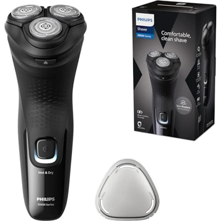 Philips Shaver Series 3000X Elektrischer Nass- und Trockenrasierer für Männer in Schwarz mit SkinProtect-Technologie und ausklappbarem Bartschneider – Bild 1