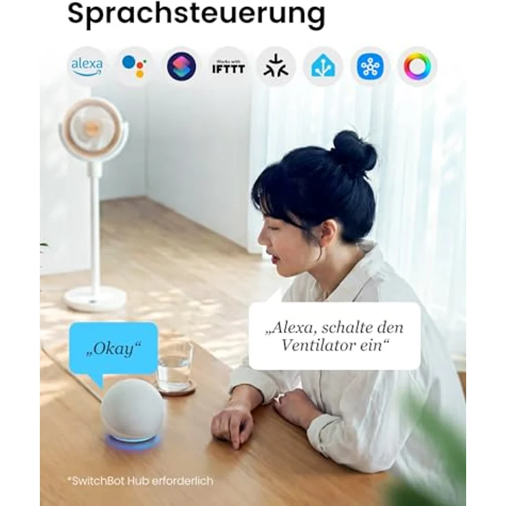 SwitchBot Standventilator mit Luftzirkulation, RGB-Beleuchtung, ultra-leise 22 dB, Fernbedienung, Matter-kompatibel, 9 Geschwindigkeiten, höhenverstellbar, 4 Modi, 9h-Timer, 9,15 m³/min Luftstrom – Bild 3
