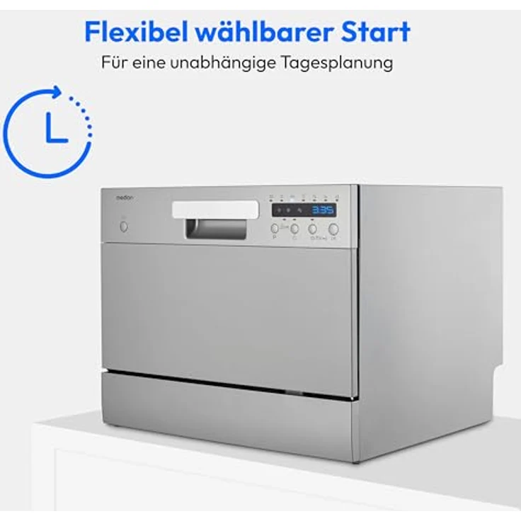 Medion MD 37496 Tischgeschirrspüler, silber, 6 Maßgedecke, Energieklasse D, AquaStop, kompakt, 6,5L Wasserverbrauch, 43,8cm hoch – Bild 9
