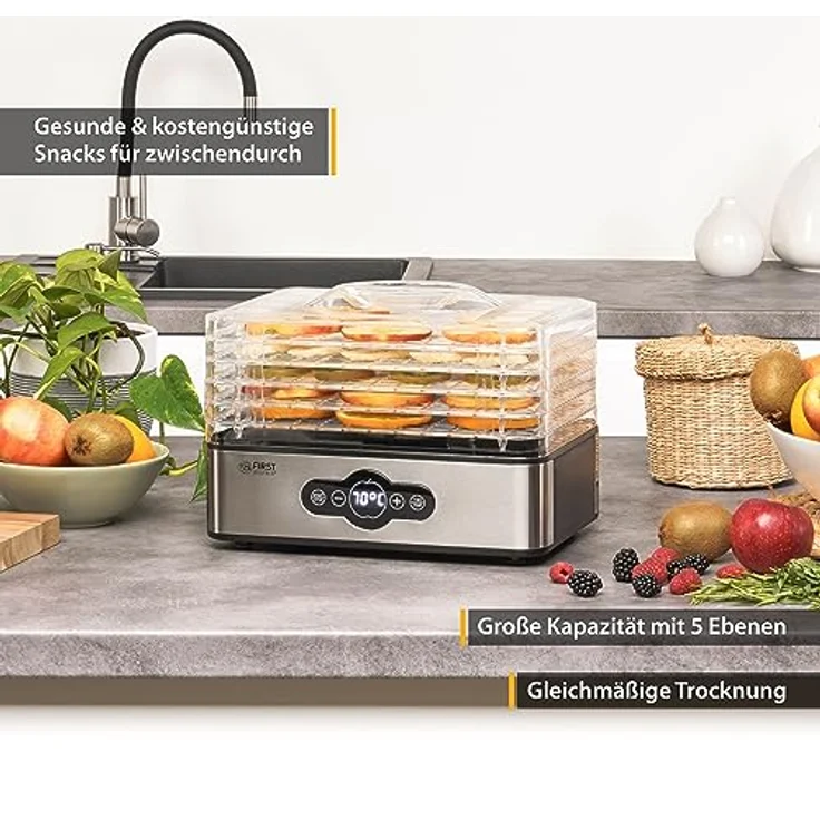 TZS First Austria Dörrautomat | Dörrgerät für Obst, Kräuter, Pilze & Fleisch | digital mit Timer & Temperaturregler 35-70°C | 5 Etagen, Einlageböden aus Kunststoff BPA frei, Dörrapparat mit Zeitschaltuhr – Bild 2
