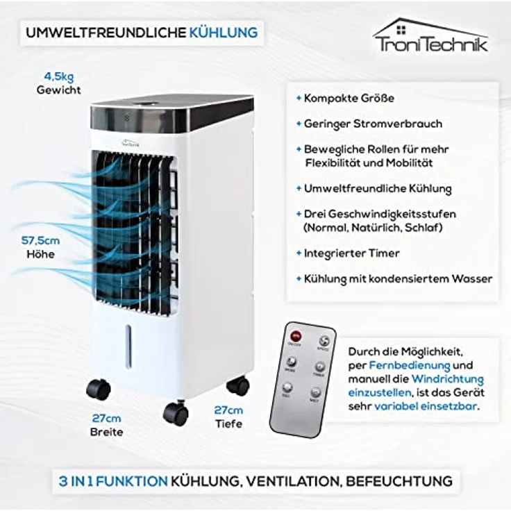 TroniTechnik Luftkühler LK04 Ventilator, inkl. Fernbedienung und Luftfilter – Bild 4