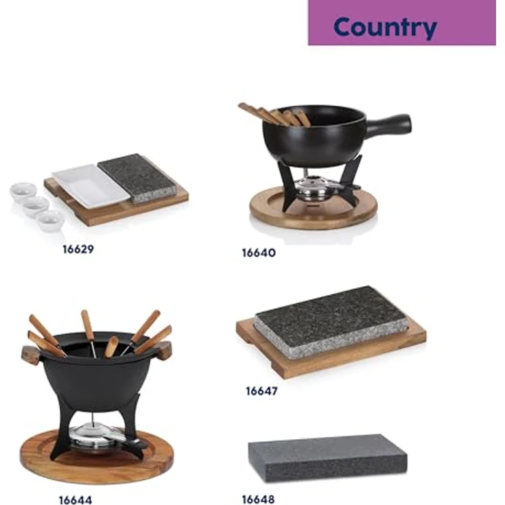 Kela Raclette Country XL, Heißer Stein aus Granit, 6-teiliges Set mit Akazienholz und Keramikschälchen – Bild 8