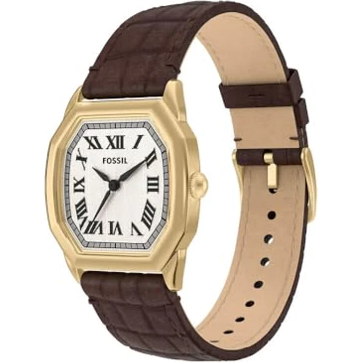FOSSIL Damen Analog Quarz Uhr ES5426, 27mm Gehäuse, braunes Echtlederarmband, cremefarbenes Zifferblatt, wasserfest bis 30m – Bild 3