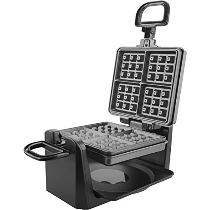 Emerio drehbares Waffeleisen für 4 belgische Waffeln zugleich, mit professioneller Dreh-Funktion, antihaftbeschichtete Platten, Temperaturregler, 1000 Watt, "gut" getestet, Silber, WM-110984.4 – Bild 4
