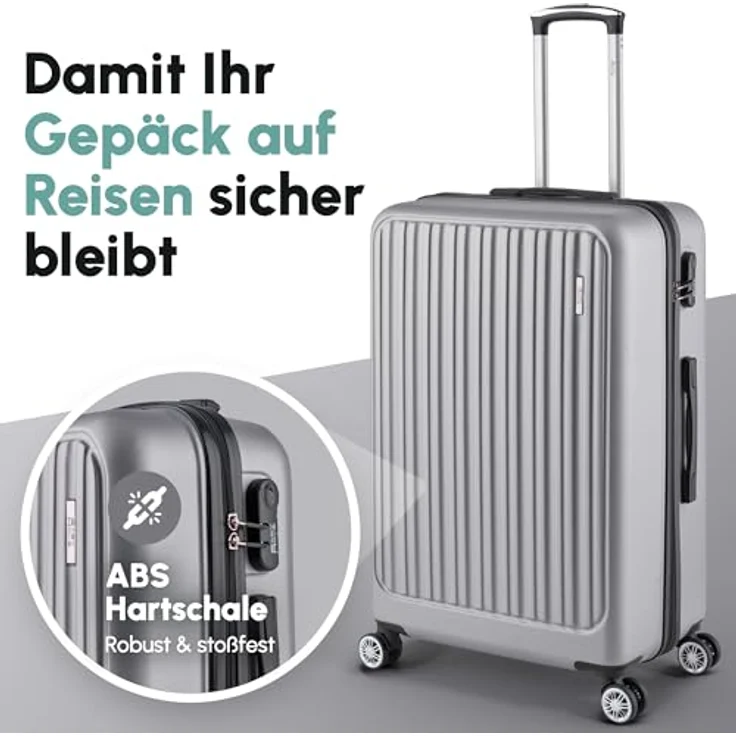 Easy Move ABS Hartschalenkoffer [ERGONOMISCH & SICHER] - Großer Trolley Koffer mit 360° Rädern, Zahlen Schloss - reisekoffer groß, hartschalenkoffer, Luggage (Pink, Set) – Bild 2