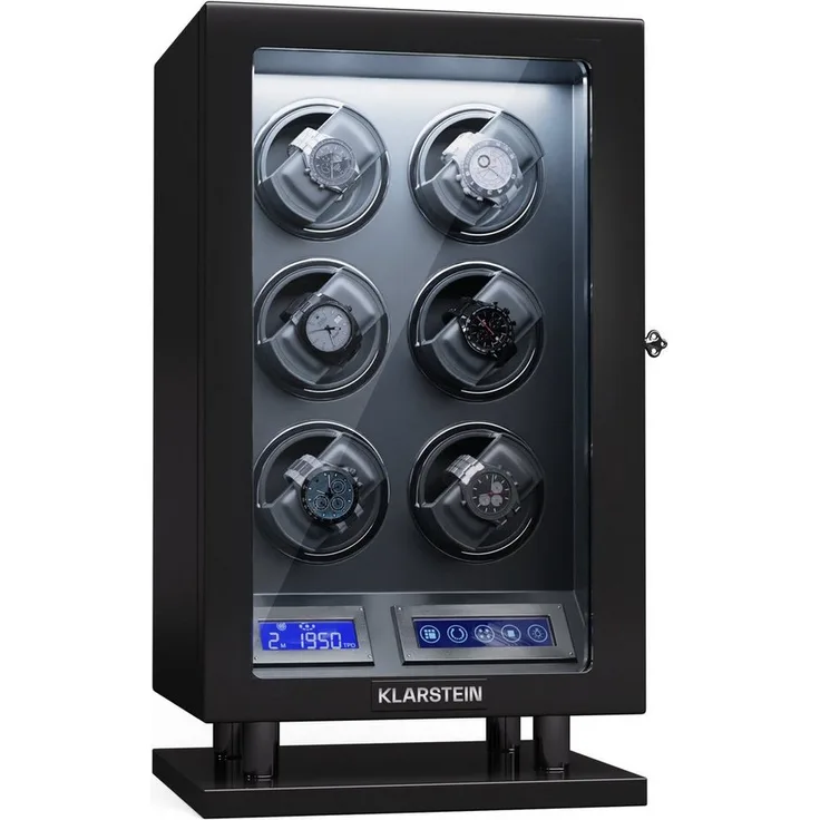 Klarstein Uhrenbeweger Verdon 6, Automatik-Uhrenbeweger für 6 Uhren, Acryl-Tür, Blaue LEDs, 5 TPD Einstellungen