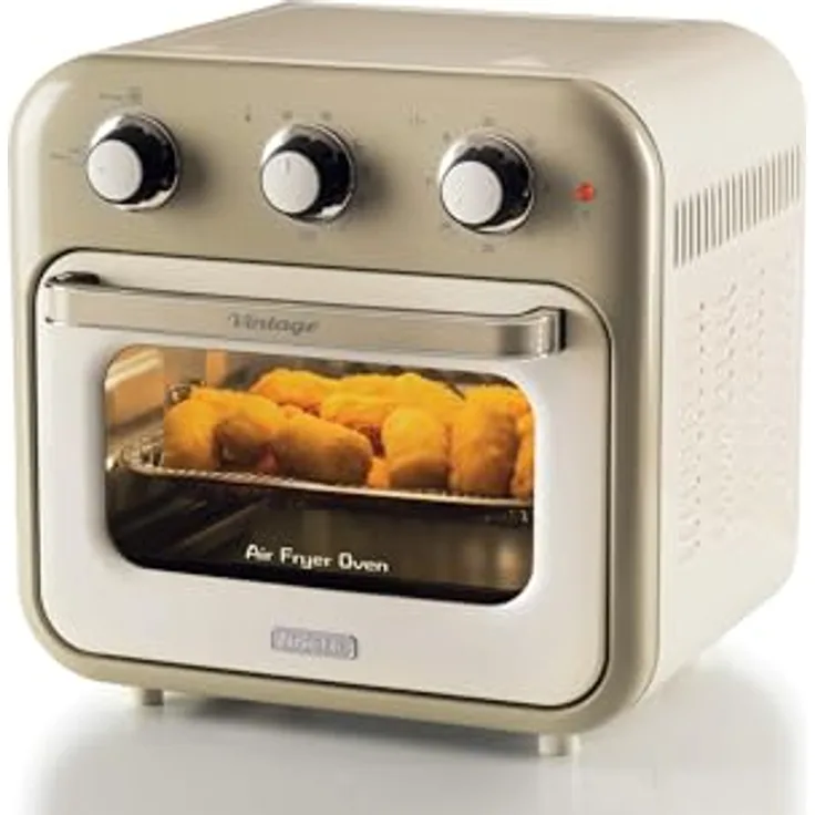 Ariete 4632 Vintage Heißluftfritteuse und Backofen, 1400 W, 2in1, 16 l Fassungsvermögen, inklusive Zubehör, 60-Minuten-Timer, Doppelglas, Beige