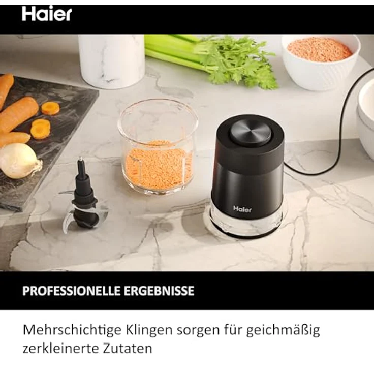 Haier Zerkleinerer 550W I Gemüseschneider mit 0,5L Glasschüssel I Mit 2 Geschwindigkeitsstufen I Zwiebelschneider & Gemüsezerkleinerer I Multizerkleinerer mit Anti-Rutsch-Boden [Serie 5 - HCH5B1] – Bild 2
