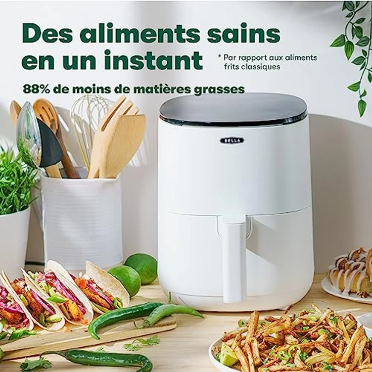BELLA 2,7 l Touchscreen-Luftfritteuse, ölfreies Frittieren, spülmaschinenfeste Antihaft-Pfanne und Frittiergestell für einfache Reinigung, mattes weiß – Bild 4