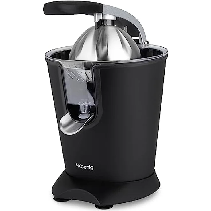H.Koenig Elektrische Zitruspresse AGR82 Edelstahl Mattschwarz, BPA-frei, Orangen-, Zitronen-, Grapefruitsaft, Schnell, Automatisch, Leise, Tropffreier Trinkschnabel, Spülmaschinengeeignet, 160 W – Bild 2