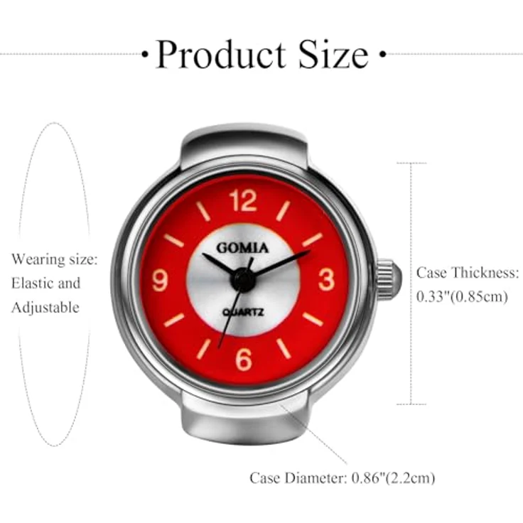 JewelryWe Ringuhr Fingeruhr Damen, Elastisch, Klassische Analog Quarz mit Rotem Zifferblatt und Legierungsband, 10m Wasserdicht – Bild 4