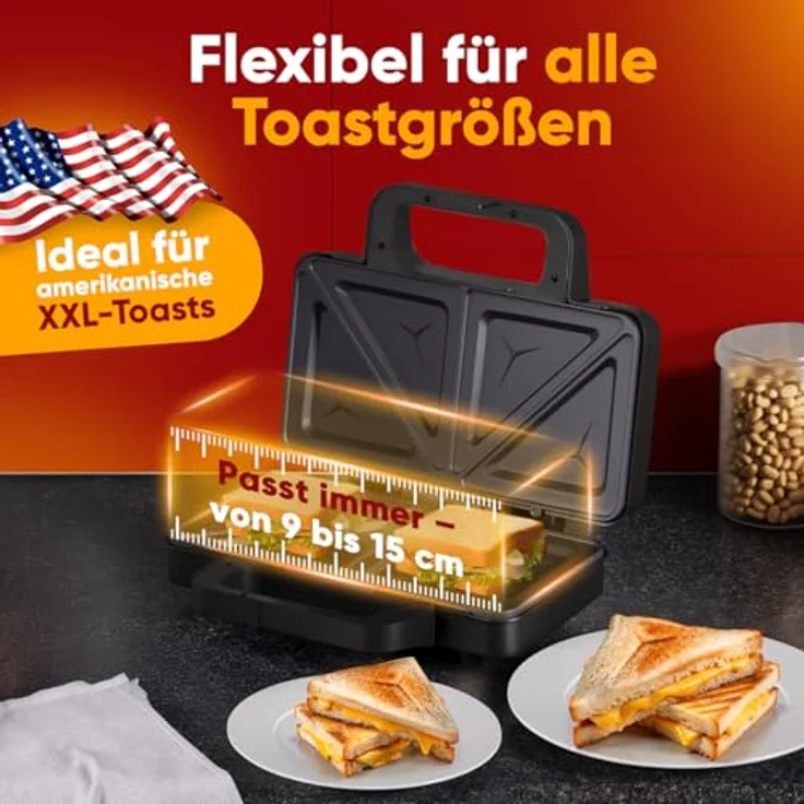 ProfiCook Sandwichmaker PC-ST 1315, große Sandwichplatten für XXL-Toasts, 900W, Edelstahl mit Antihaftbeschichtung – Bild 2