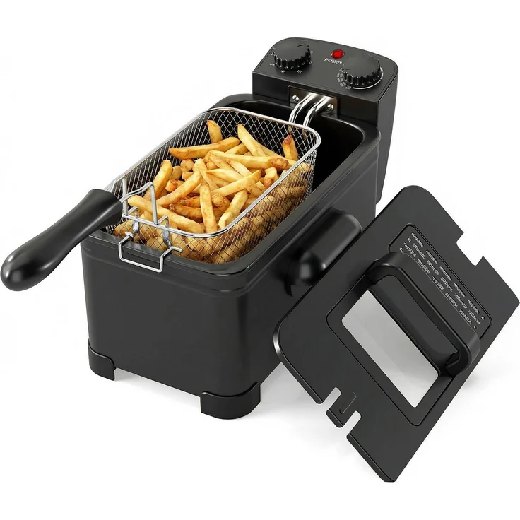 KOMFOTTEU 2000 W Elektrische Fritteuse mit verstellbarem Thermostat 150–190°C, Timerfunktion & 3 L Öl Kapazität, spülmaschinenfeste Einzelteile, Schwarz