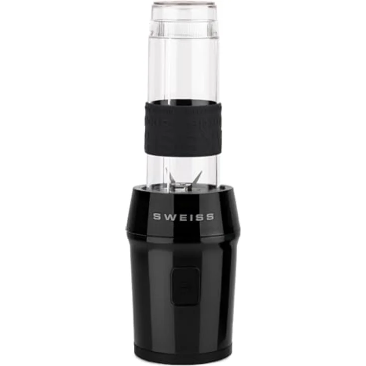 SWEISS Mini-Blender MOOV9, tragbarer Mixer mit 300 W, 2 Trinkflaschen à 570 ml, 4 Edelstahlklingen, spülmaschinengeeignet, Schwarz – Bild 5