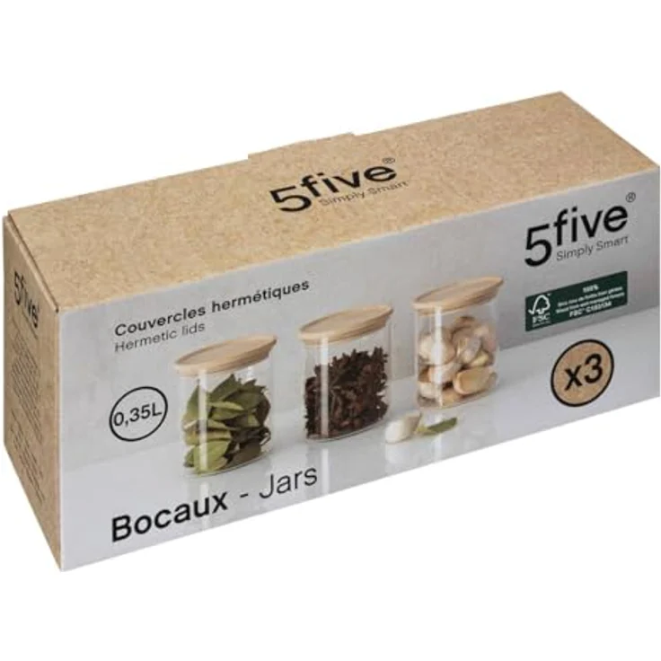 5 five simply smart - Set aus 3 luftdicht verschlossenen Glasgefäßen 350ml "hermet" - Praktische Aufbewahrung für Gewürze – Bild 3
