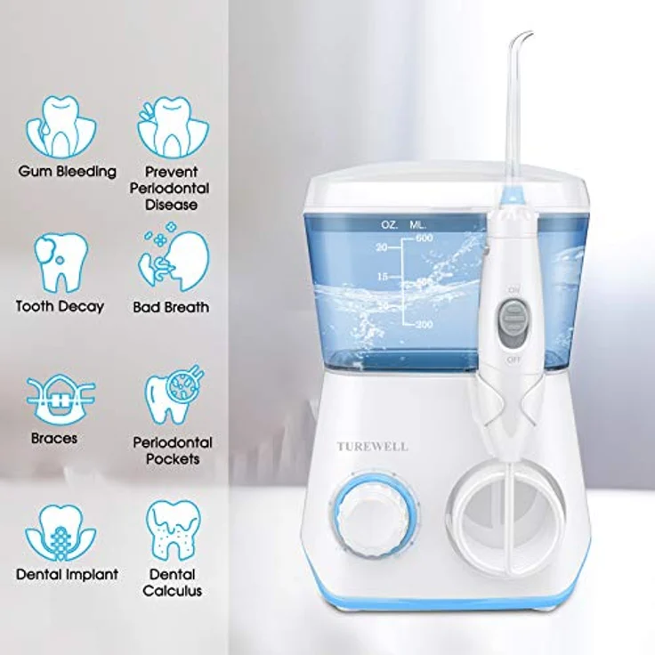 TUREWELL Munddusche,Elektrische Zahnzwischenraumreiniger mit 10 Druckstufen und 8 Düsen ,IPX7 Wasserdicht Oral Irrigator, 600ML Wasser Flosser für Zuhause(Weiß) – Bild 4