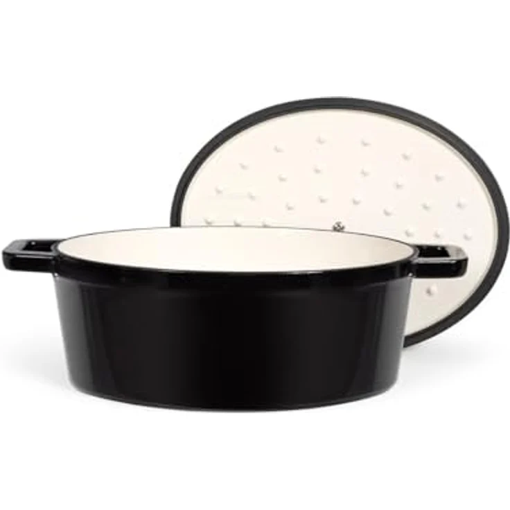 Livoo MEP129N Ovaler Bräter aus emailliertem Gusseisen, 4,5 l, für alle Herdarten geeignet, mit Deckel und Noppen für gleichmäßiges Garen – Bild 5
