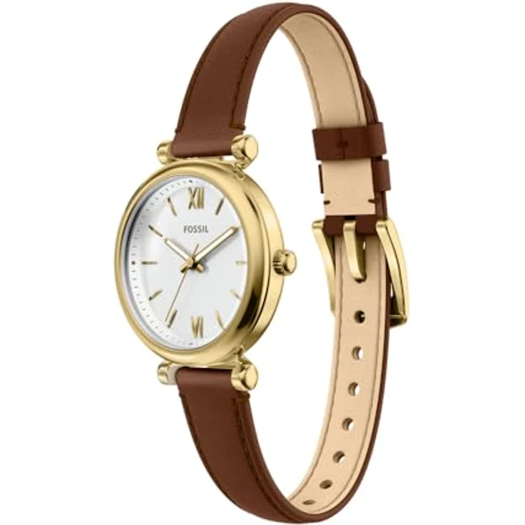 Fossil Carlie Damenuhr, Analog Quarz mit Edelstahlband, perlmuttfarbenem Ziffernblatt, gold – Bild 3