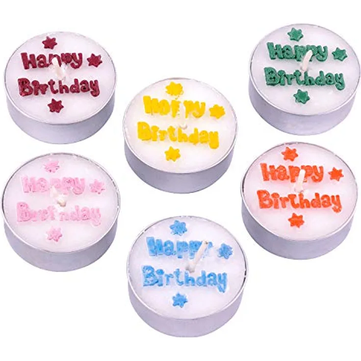 pajoma Geburtstagsteelicht aus Parafin mit Aufschrift ''Happy Birthday, 6er Set