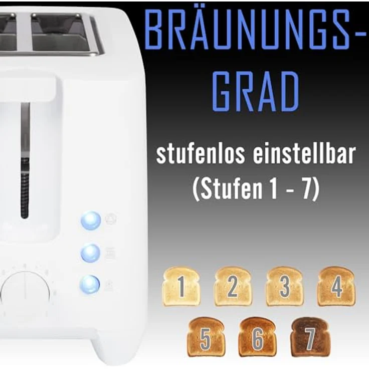 Clatronic® kompakter Toaster 2 Scheiben | Toaster mit Auftau-/Aufwärm-/Schnellstoppfunktion | Toaster mit Brötchenaufsatz | Toaster weiß auch für Toastbrötchen & Fertigwaffeln | TA 3801 – Bild 4