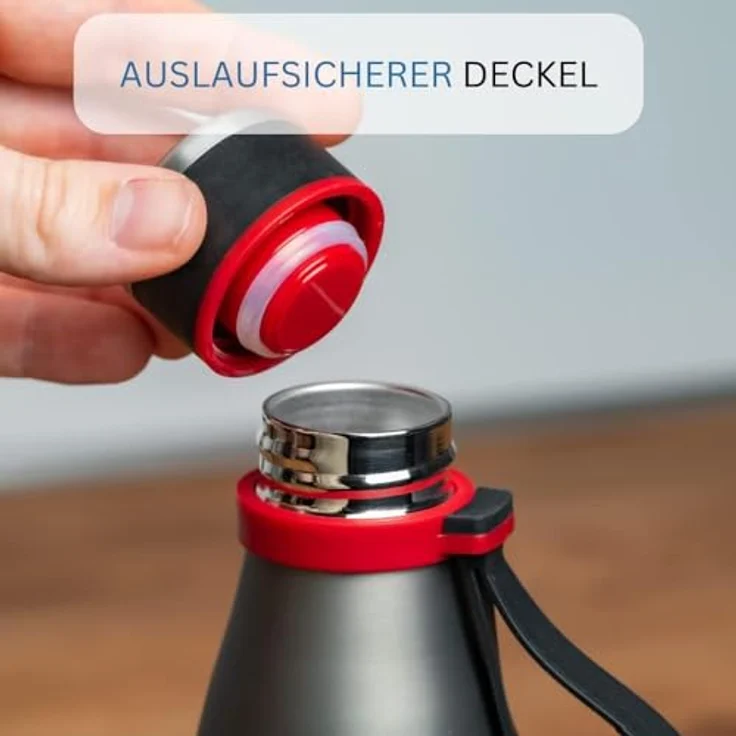 Westmark Isolier--Thermo-Trinkflasche, hält 8 Std. warm-kalt, kohlensäurefest, 550 ml, Rostfreier Edelstahl-Silikon-Kunststoff, BPA-frei, Viva, Anthrazit-Rot, 5282226A – Bild 4