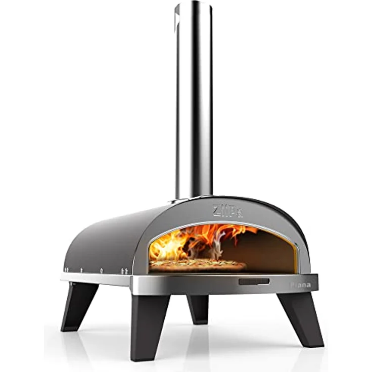 ZiiPa - Piana Pizzaofen, kompakter Outdoor-Pizzaofen, Pelletofen, Holzfeuer, Ofen mit Drehplatte für 360° Garen, integriertes Thermometer, Farbe Schiefer – Bild 1