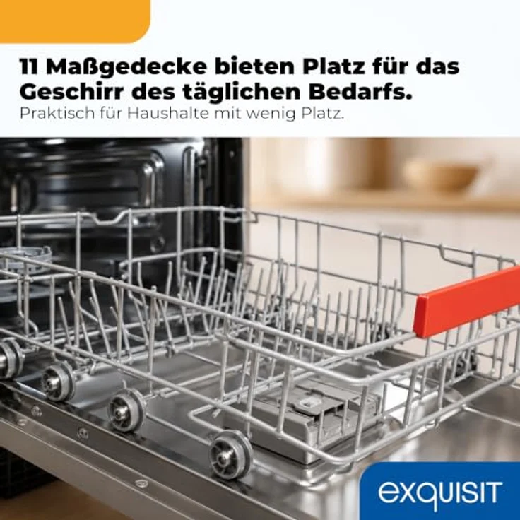 Exquisit GSP59311-E-450C, Vollintegrierbarer Geschirrspüler für 11 Maßgedecke, Energieklasse C, 8 Programme, Aquastop, Besteckschublade, Innenbeleuchtung, Schwarz – Bild 5