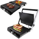 ADE Kontaktgrill 2.000 Watt | antihaftbeschichteter Sandwichmaker 3 in 1 | elektrischer Tischgrill 180° aufklappbar | für Sandwiches, Toast, Steaks, Gemüse, Panini | Edelstahl