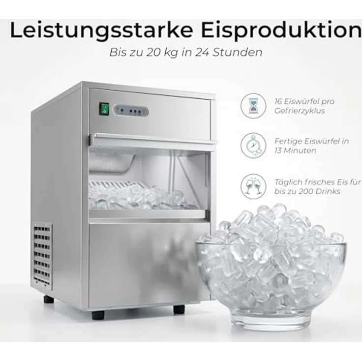 KLAMER Eiswürfelmaschine Gastro, 20 kg/24h, vollautomatisch, hygienischer Edelstahl, verschließbar, für Gastronomie – Bild 3