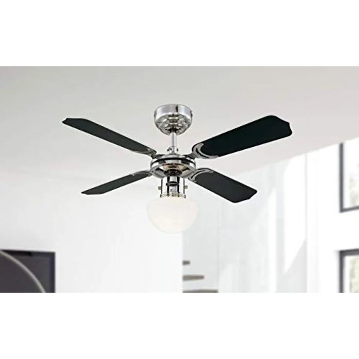 Westinghouse Lighting Portland Ambiance, Deckenventilator mit Beleuchtung, Metall, Ausführung in Chrom mit Wendeflügeln in Weiß-Schwarz – Bild 5