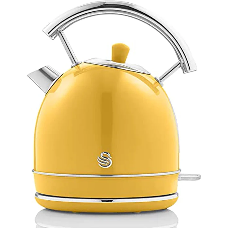 Swan Retro Set Frühstückswasserkocher Gelb, 1,8 Liter mit 360° drehbarem Sockel und Toaster mit 6 Toaststufen – Bild 5