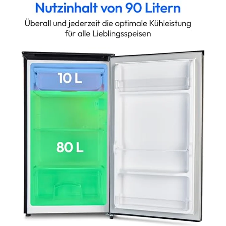 MEDION Kühlschrank mit Eiswürfelfach (90L Gesamt-Nutzinhalt, transparente Gemüseschublade, wechselbarer Türanschlag, grau) – Bild 3
