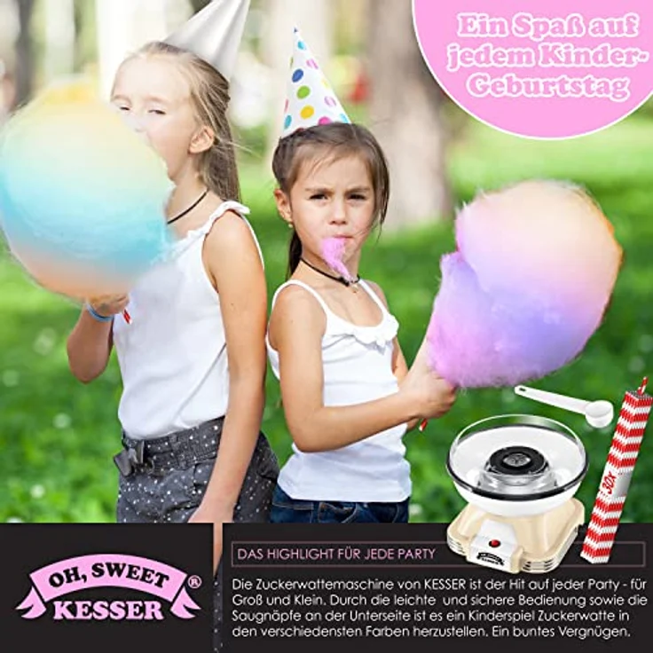 KESSER® Zuckerwattemaschine Set für Dein zuhause - Mit 30x Zuckerwatte Stäbchen & Messlöffel - Retro Cotton Candy Maschine - Zuckerwatte Maschine Mit Zubehör - Höhe 22 cm - 500 W Creme Weiß – Bild 4