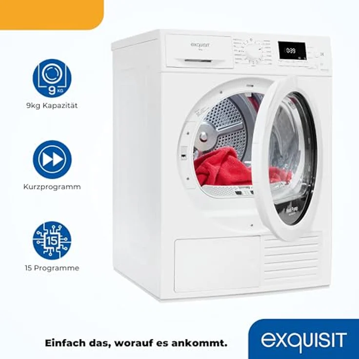 Exquisit Wärmepumpentrockner TWP903-410 weiss | 9 kg Fassungsvermögen | Energieeffizienzklasse A++ | Kindersicherung | Auto Abschaltung – Bild 3