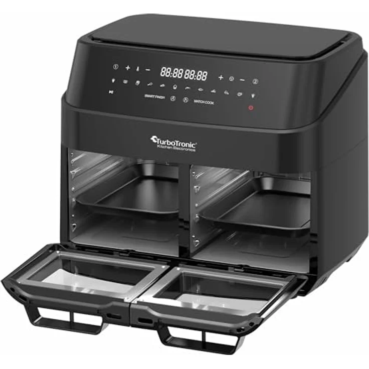 TurboTronic by Z-Line Heißluftfritteuse 12L, Fettfrei ohne Öl, 10 Programme, Power Camping Retro digital Airfryer DAF7W, Schwarz – Bild 6