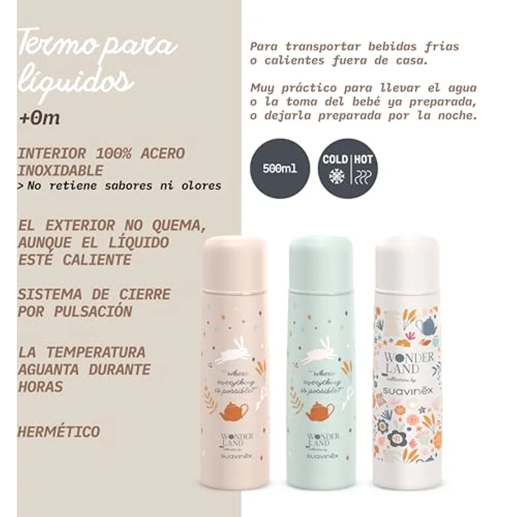 Suavinex 303311 Thermosflasche für Flüssigkeiten, 500 ml, grün, aus 100% Edelstahl mit luftdichtem Verschluss und Temperaturhaltefunktion bis zu 6 Stunden – Bild 3