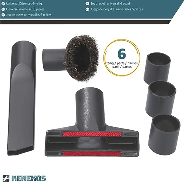 Kenekos Düsenset 32/35 mm, Universal 3-teilig mit 3 Adaptern, inkl. Möbelpinsel, Polsterdüse und Fugendüse, schwarz, kompatibel mit Miele, AEG, Siemens, Bosch, Kärcher, Rowenta, Samsung etc. – Bild 2