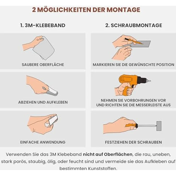 Exitoso Edelstahl Magnetleiste Messer selbstklebend - Kleben und Bohren mit 3M Klebeband - Magnetischer Magnet Messerhalter Messerleiste magnetisch - Messer Magnetschiene für Messer Magnetleiste – Bild 4