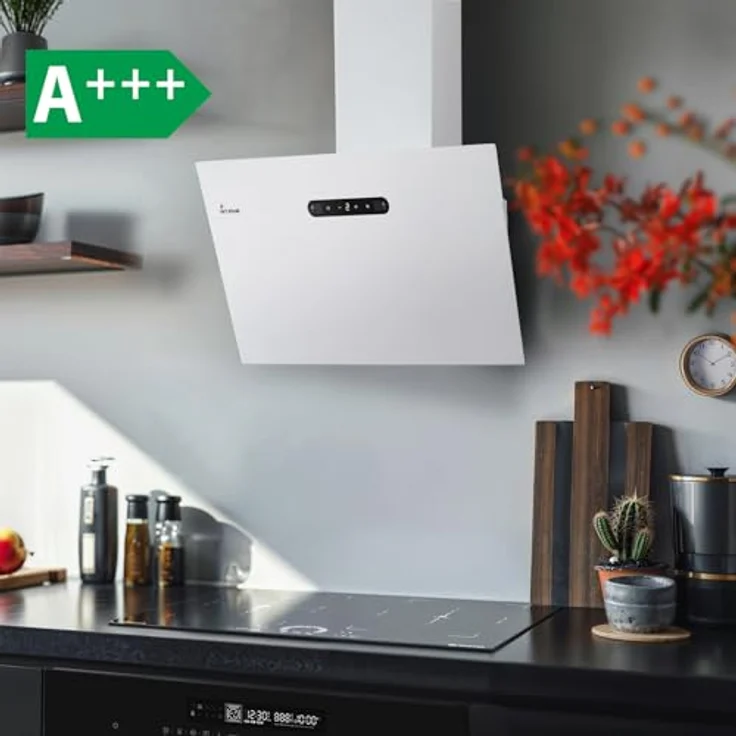 KKT KOLBE BASE6002W Dunstabzugshaube 60cm A+++ | Kopffrei Wandhaube in Weiß mit Glas, LED-Beleuchtung, Gestensteuerung und Aktivkohlefilter – Bild 2