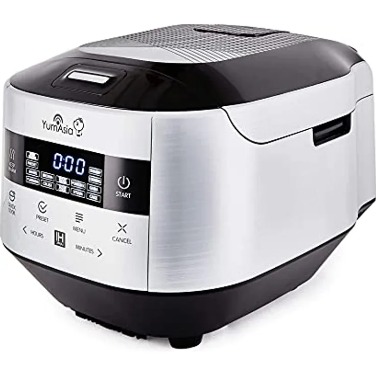 Yum Asia Bamboo Reiskocher mit Induktionsheizung (IH) und Keramikschale, (8 Tassen, 1,5 Liter), 7 Reiskochfunktionen, 4 Multikocherfunktionen, Motouch LED-Anzeige, 220-240V EU, Silbermetallic