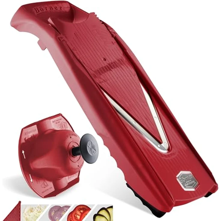 Börner Gemüsehobel V5 PowerLine Basis Set, Kunststoff, nur zum Schneiden von Scheiben rot – Bild 2