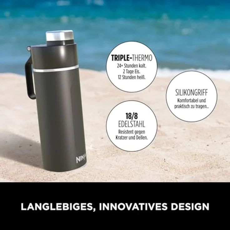 Ninja Thirsti Wasserflasche/Thermobecher to go, 530ml, dreifach isolierter Travel Mug, Schwarz – Bild 3