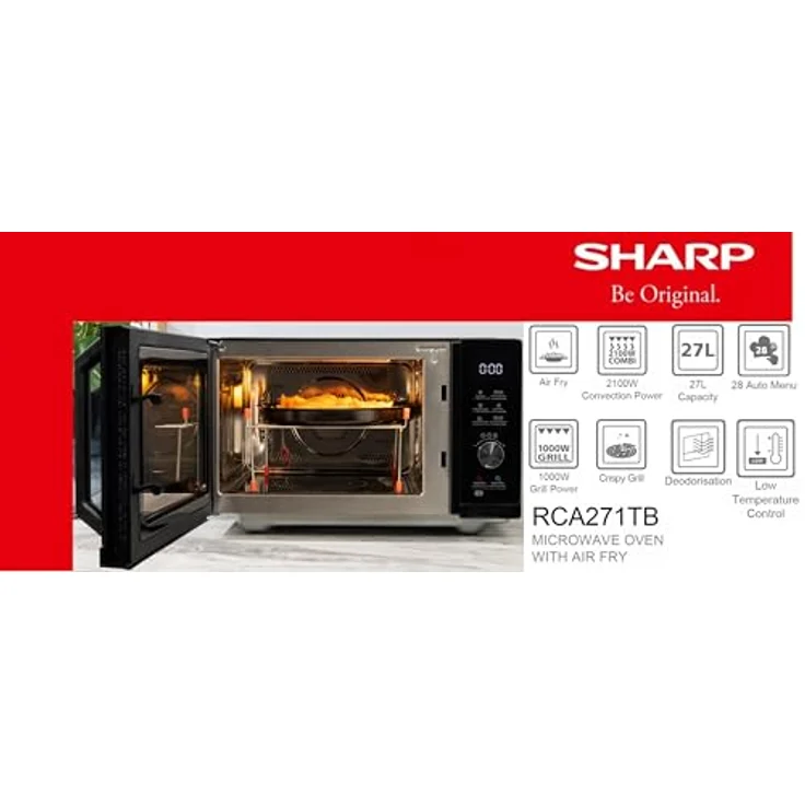 Sharp RCA271TB Mikrowelle, 3in1 mit AirFry-Funktion, 27L Garraumvolumen, TouchControl-Bedienung, schwarz – Bild 3