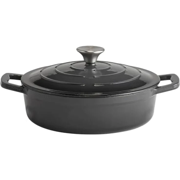 APS 88301 Bräter mit Deckel "5 STARS", Gusseisen, induktionsgeeignet, ofenfest, inkl. Deckelhalter, Ø 25 cm, 2,5 Liter, anthrazit – Bild 1