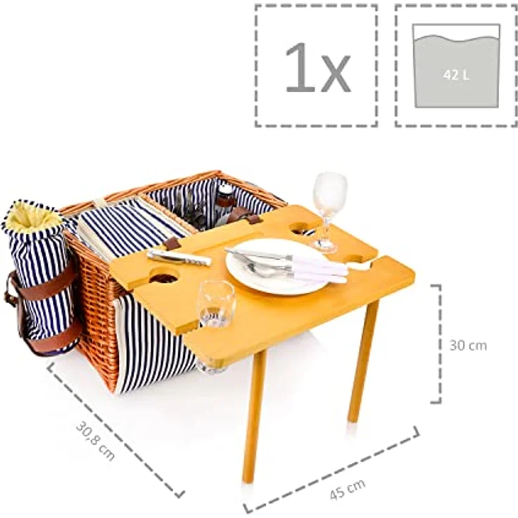 SÄNGER Picknickkorb Borkum (Set, 25 St., Picknickkorb), 4 Personen, integrierter Tisch & Kühltasche, Weide & Leder, Porzellan & Kunststoff, 3,5 kg, braun – Bild 4