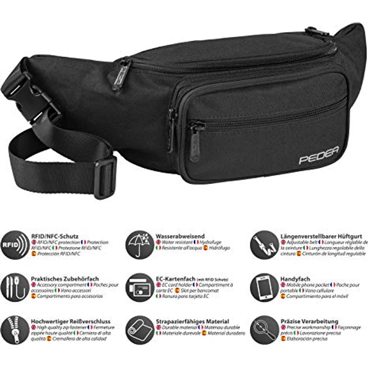 PEDEA Bauchtasche "TREND" Gr. L, Gürteltasche mit 5 Fächern, wasserabweisend und RFID-Schutz – Bild 3