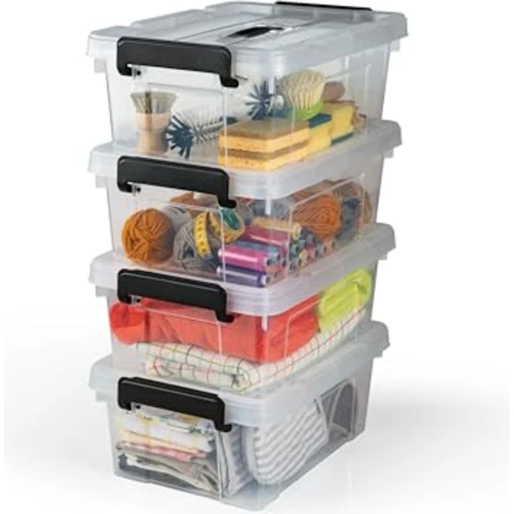 EASYmaxx Aufbewahrungsbox mit Deckel 4er-Set | Sicherer Klick-Verschluss | Transparenter Organizer - Vorratsdosen [BPA-frei] – Bild 2