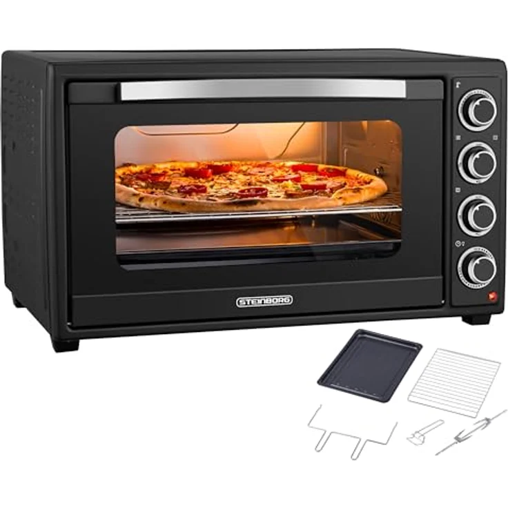 STEINBORG Minibackofen SB-3019, 60L, 2000W mit Umluft, Drehspieß und Timer, kompakt schwarz – Bild 1