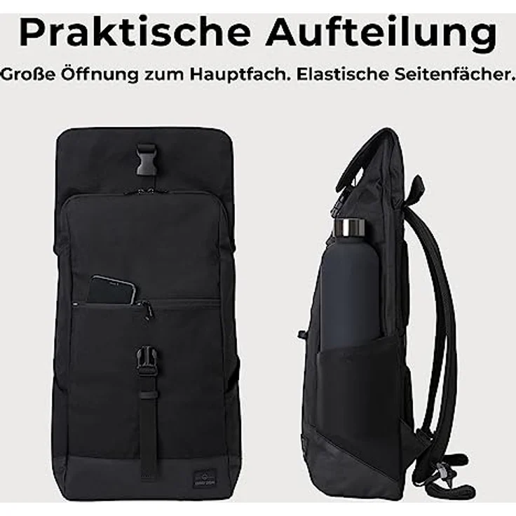 Johnny Urban Cityrucksack MIKA, Rolltop Laptop-Rucksack für Damen Herren, Flexibel erweiterbar, Wasserabweisend, Schwarz – Bild 5